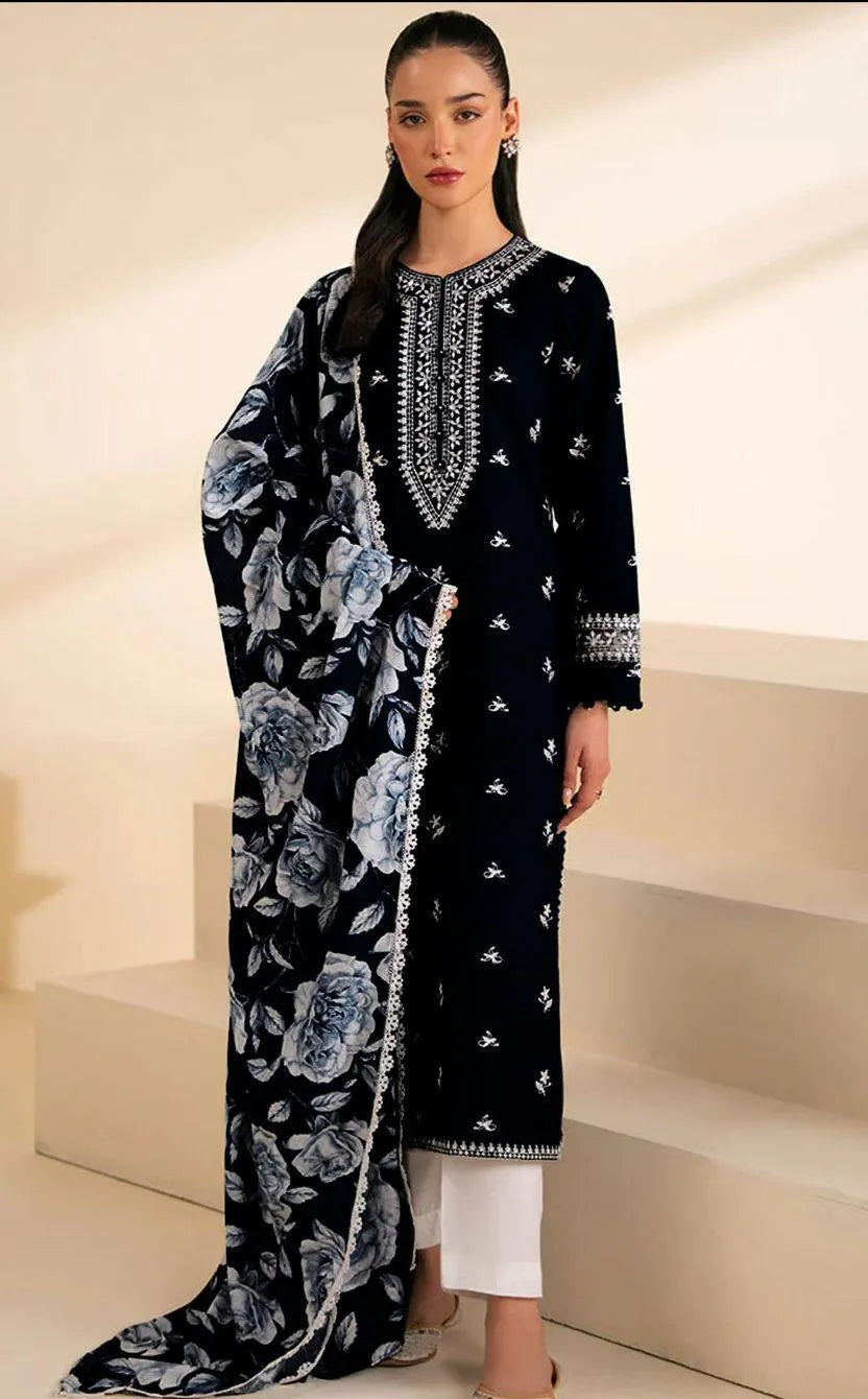 Women's 3 Pcs Unstitched Embroidered Suit