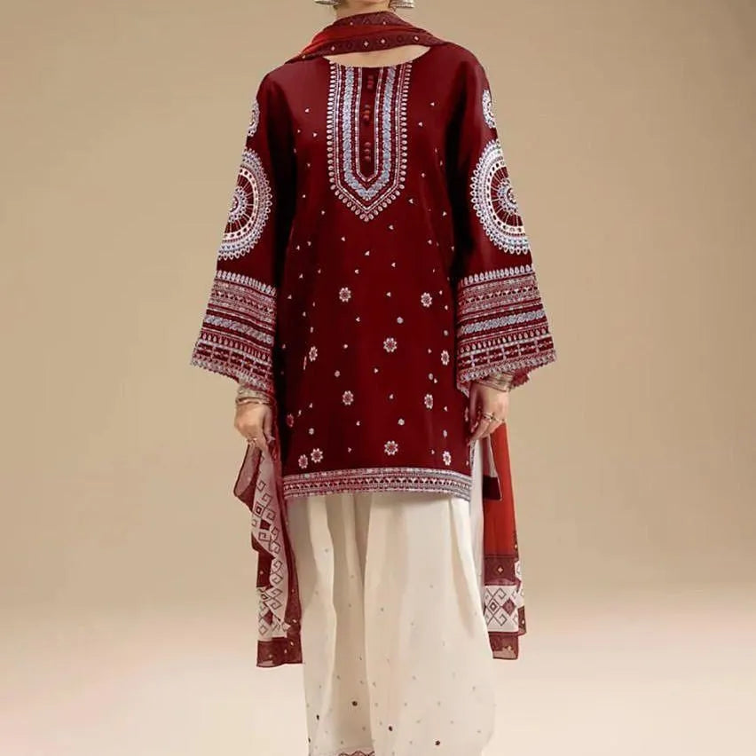Women's Unstitched 3 Pcs Embroidered Suit