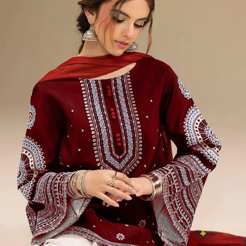 Women's Unstitched 3 Pcs Embroidered Suit