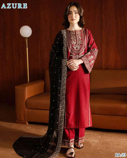 Women's Unstitched 3 Pcs Embroidered Suit