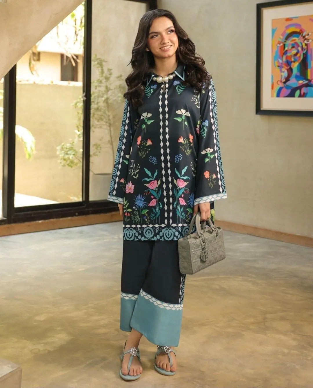 Women's Stitched 2 Pcs Swiss Lawn Printed Shirt And Trouser