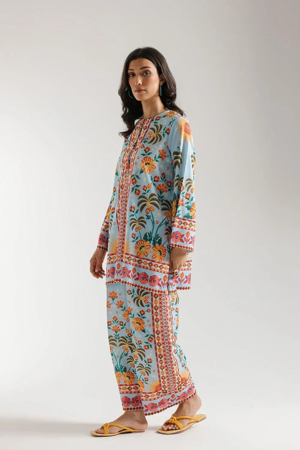 Stylish Women's Stitched Shirt And Trouser Set - Digital Print - 2 Pcs in Blue