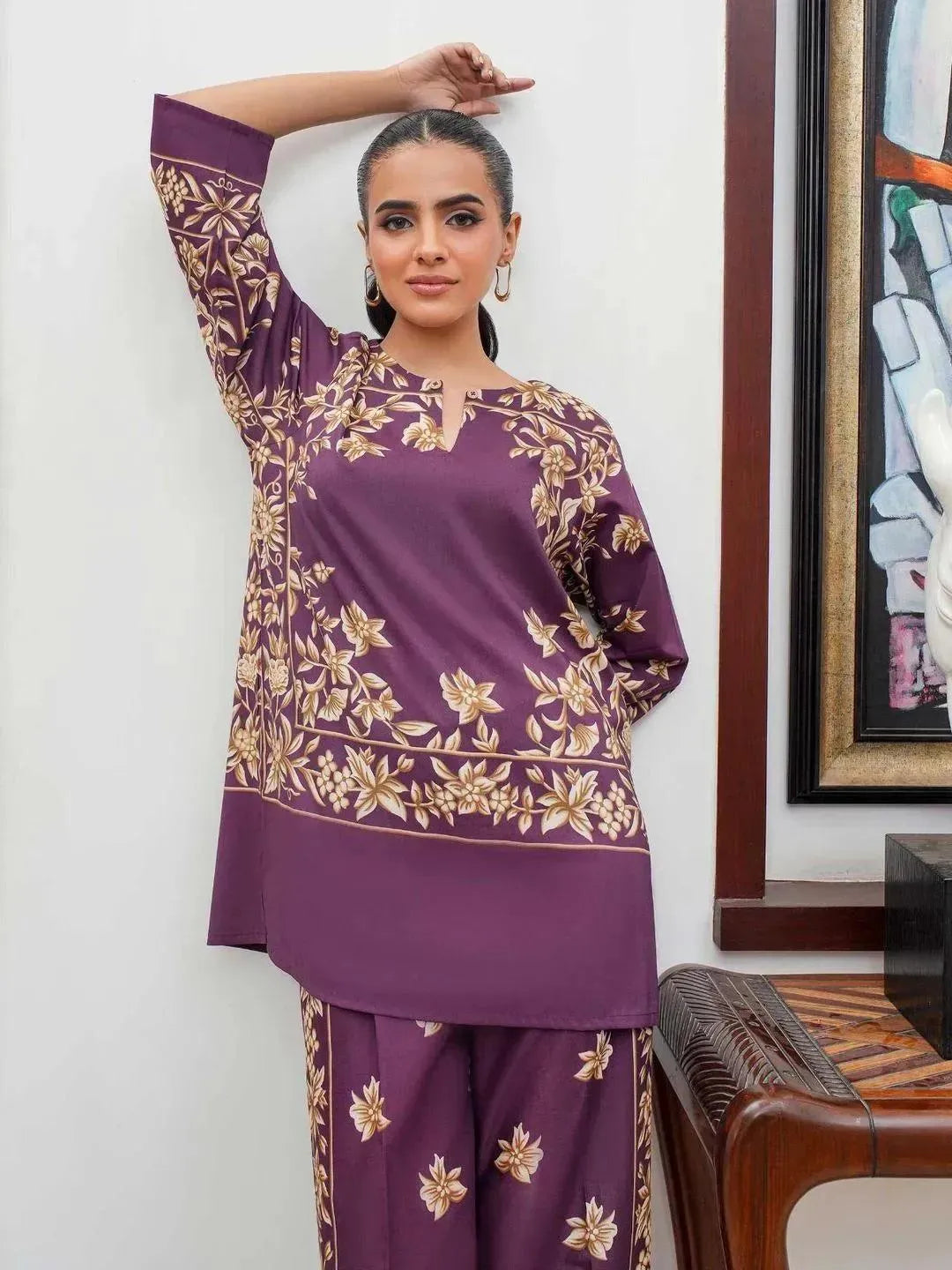 Women's Stitched 2 Pcs Shamoz Silk Printed Co-Ord Set