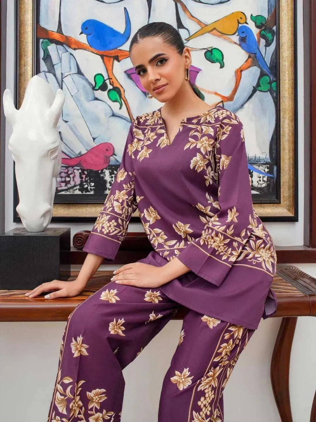 Women's Stitched 2 Pcs Shamoz Silk Printed Co-Ord Set