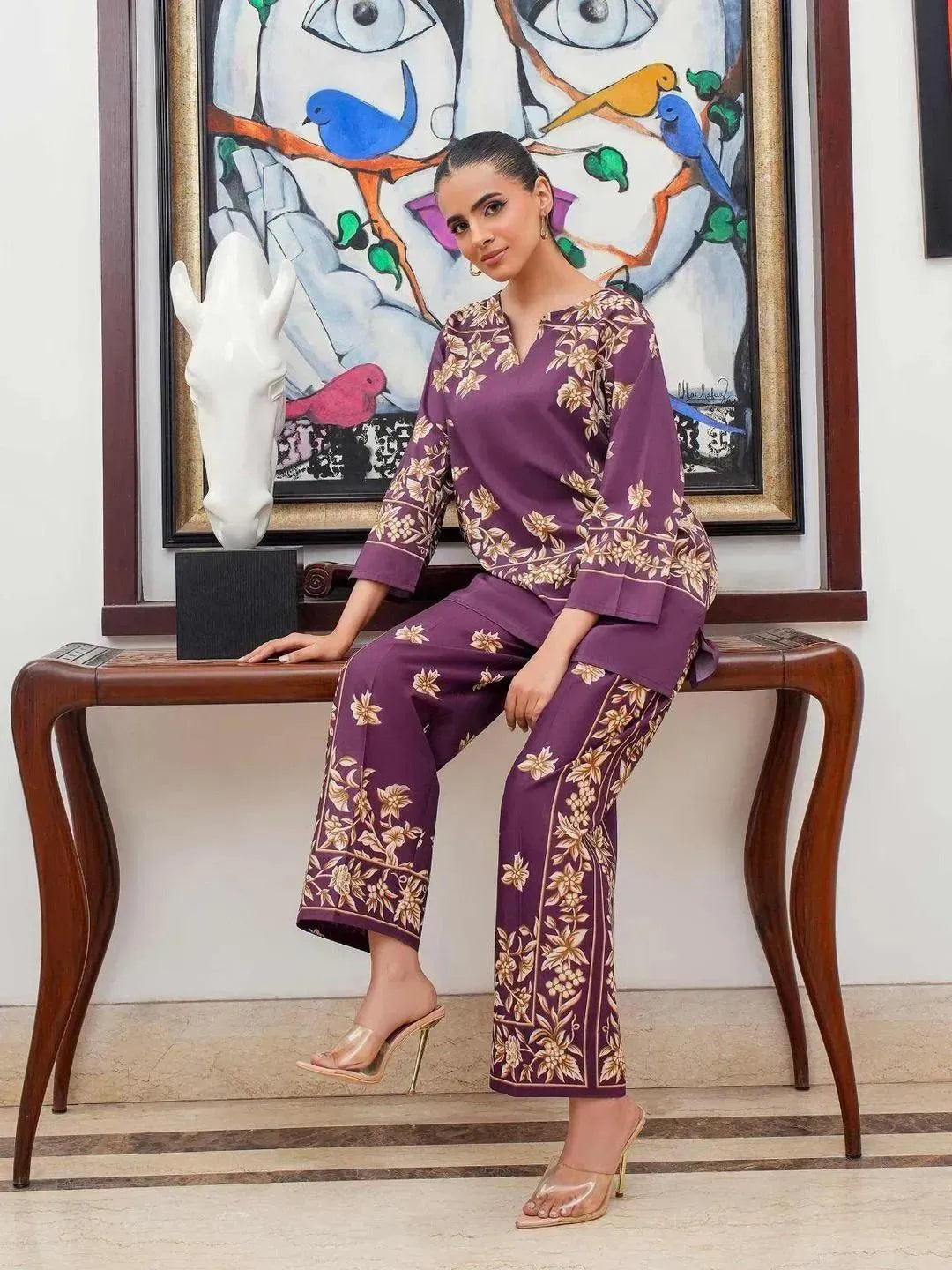 Women's Stitched 2 Pcs Shamoz Silk Printed Co-Ord Set