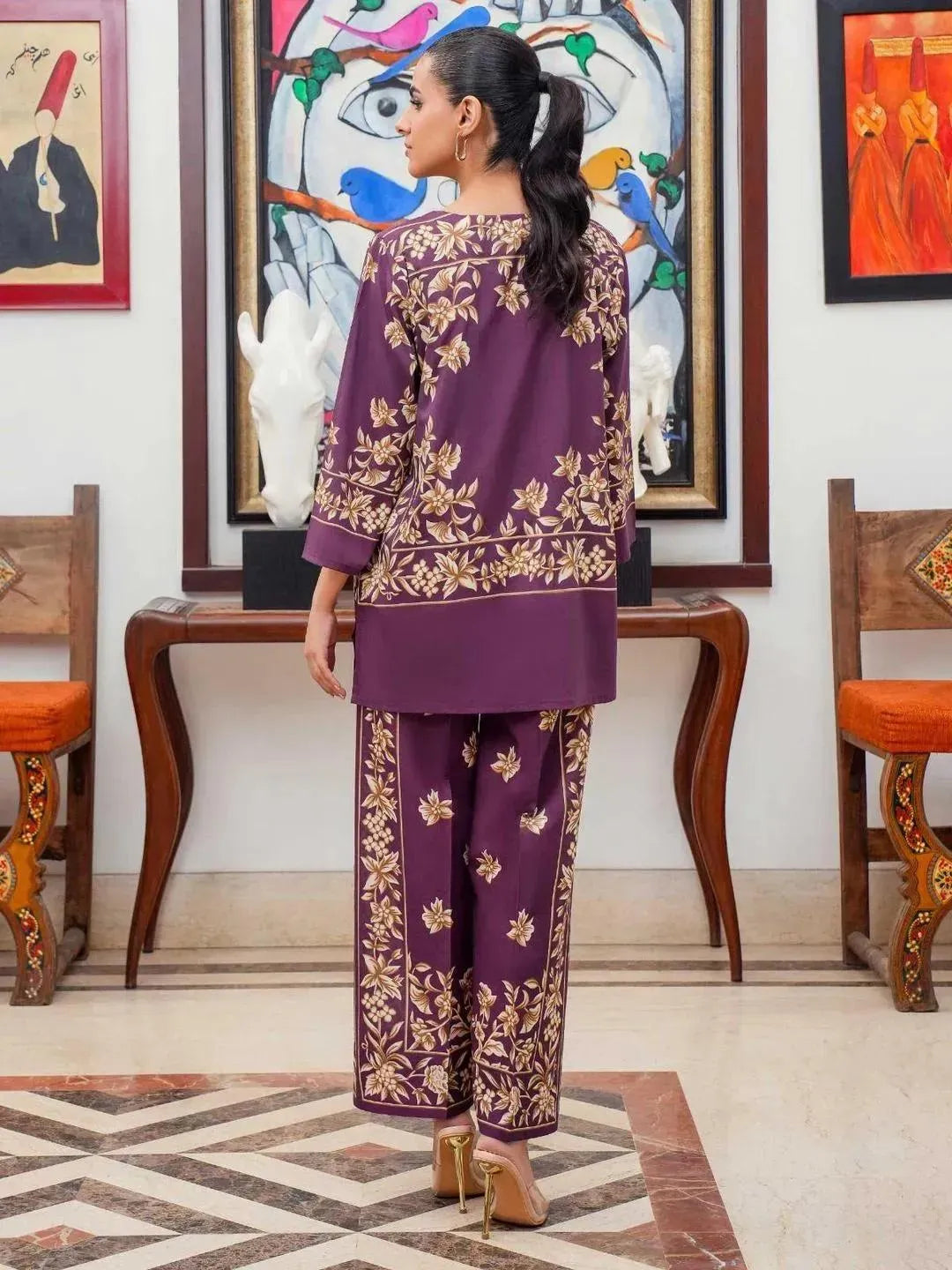 Women's Stitched 2 Pcs Shamoz Silk Printed Co-Ord Set