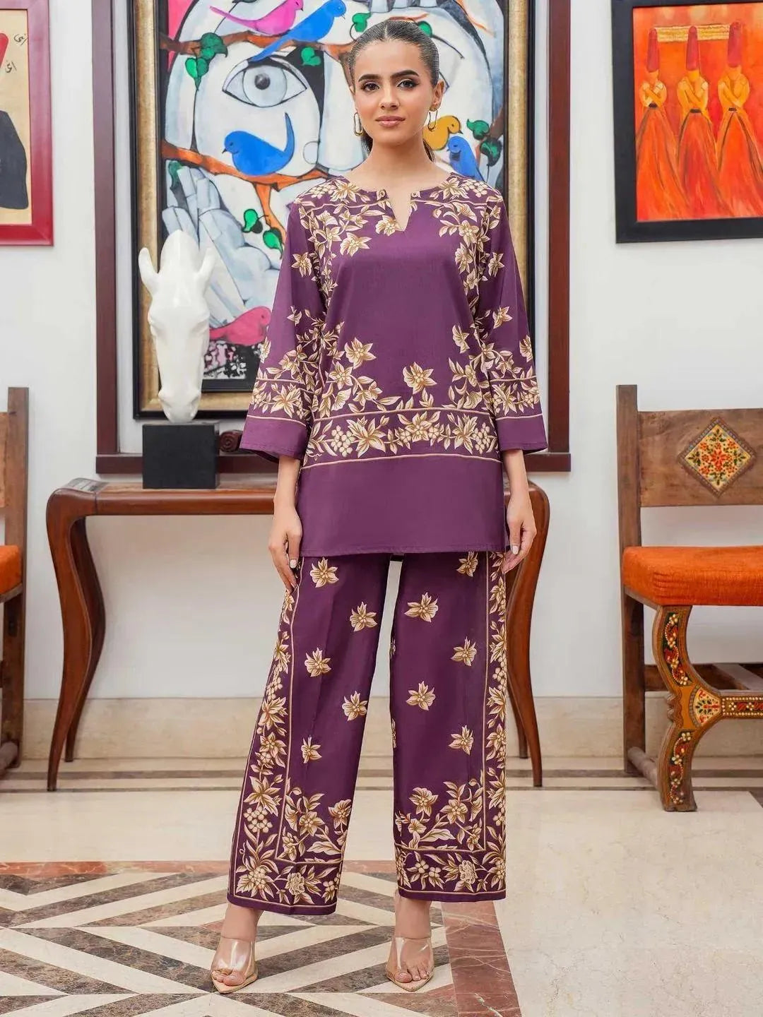 Women's Stitched 2 Pcs Shamoz Silk Printed Co-Ord Set