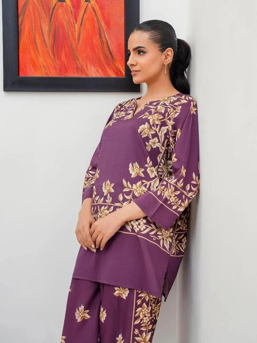 Women's Stitched 2 Pcs Shamoz Silk Printed Co-Ord Set