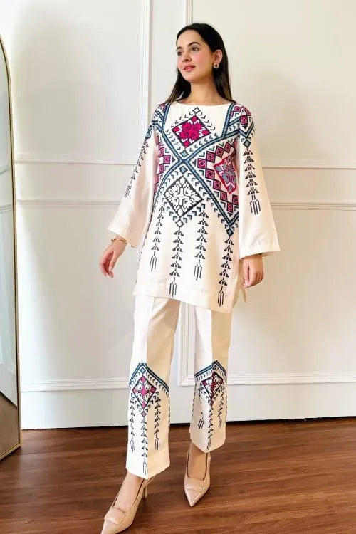 Women's Stitched 2 Pcs Swiss Lawn Printed Shirt And Trouser