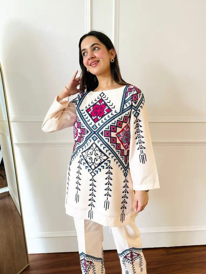 Women's Stitched 2 Pcs Swiss Lawn Printed Shirt And Trouser