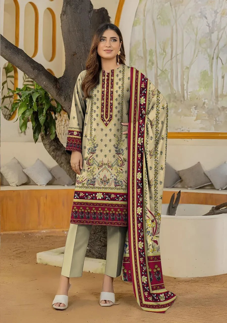 3 Pcs Women's Unstitched Printed Suit