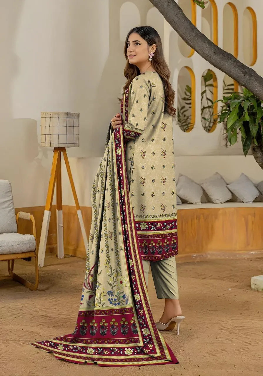 3 Pcs Women's Unstitched Printed Suit