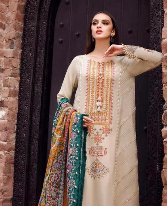 Women's Unstitched 3 Pcs Dhanak Embroidered Suit