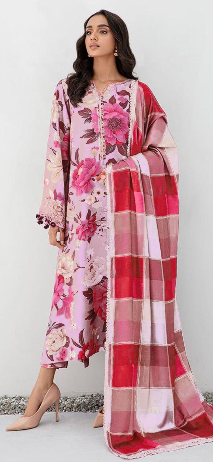 Women's Unstitched 3 Pcs Digital Print Suit