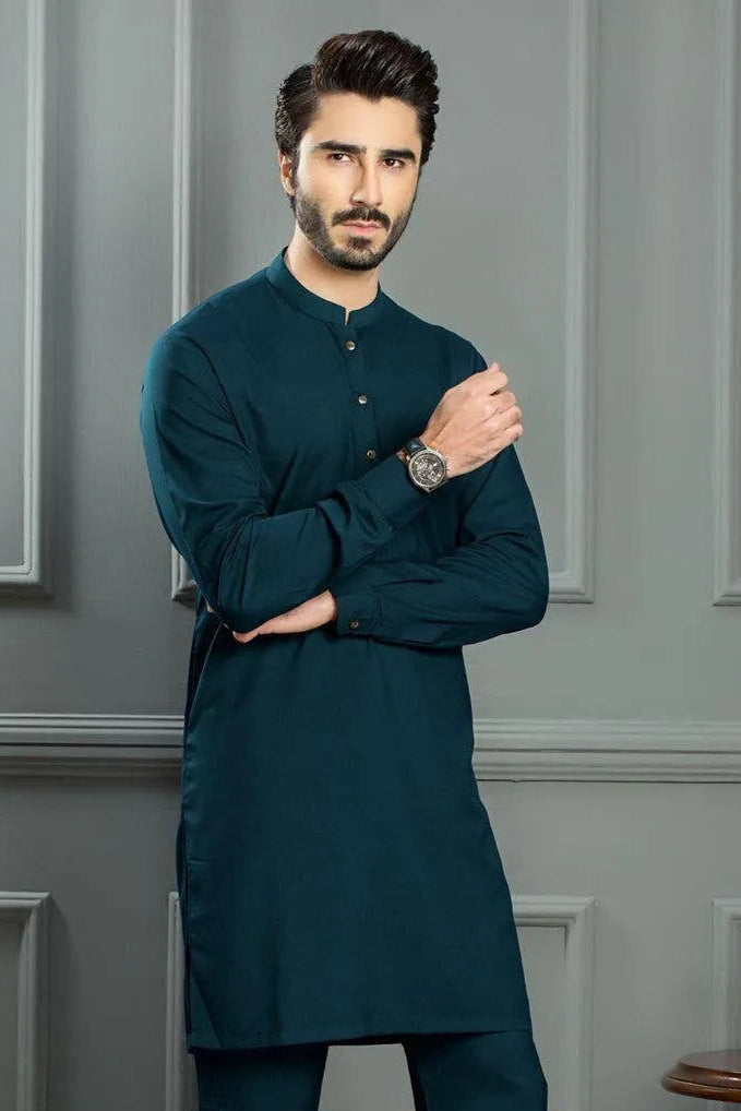 Men's Wash And Wear Shalwar Kameez 2 Pcs in Plain Blue