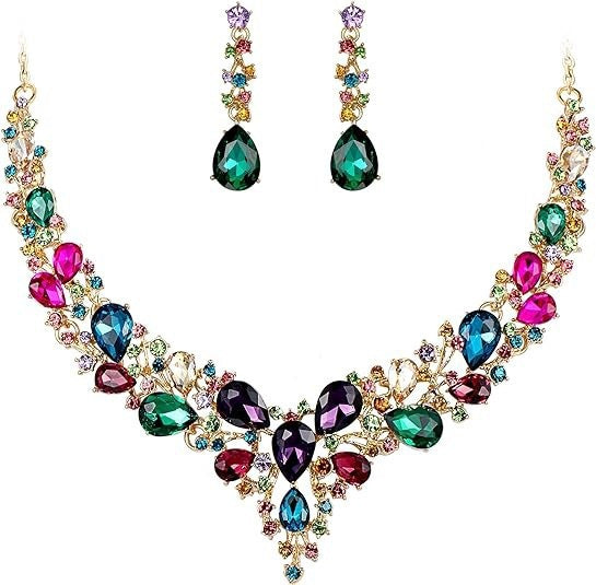 Water Drop Diamond-Encrusted Luxury Bridal Necklace Two-Piece Set