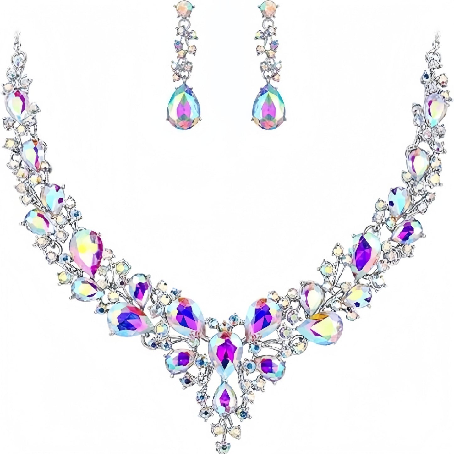 Water Drop Diamond-Encrusted Luxury Bridal Necklace Two-Piece Set